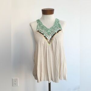 Free People-Embroidered Mint and Cream Women's Top